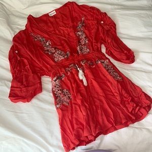 Coral floral design dress